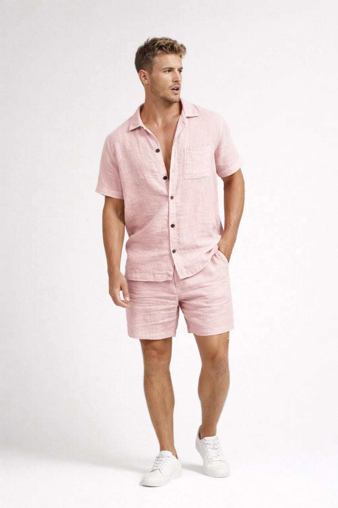 Set Heren Regular Fit Knoopjes Korte Mouwen Casual Zomer