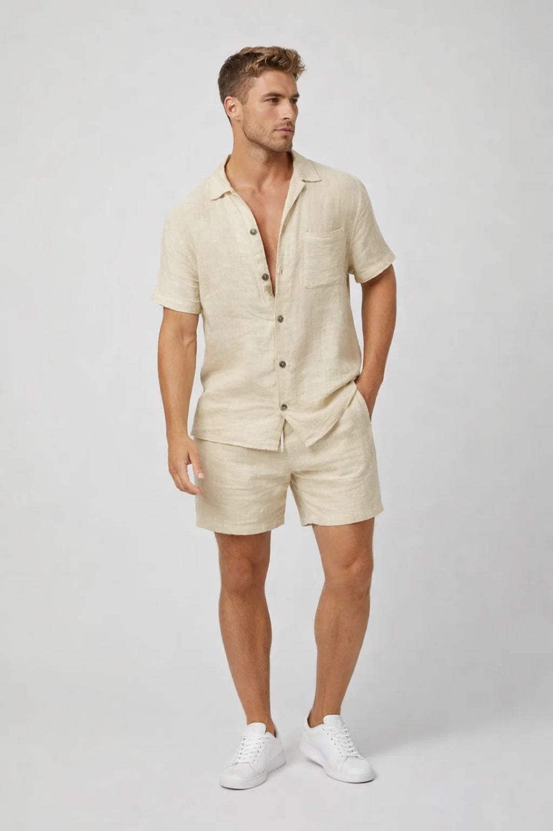 Set Heren Regular Fit Knoopjes Korte Mouwen Casual Zomer