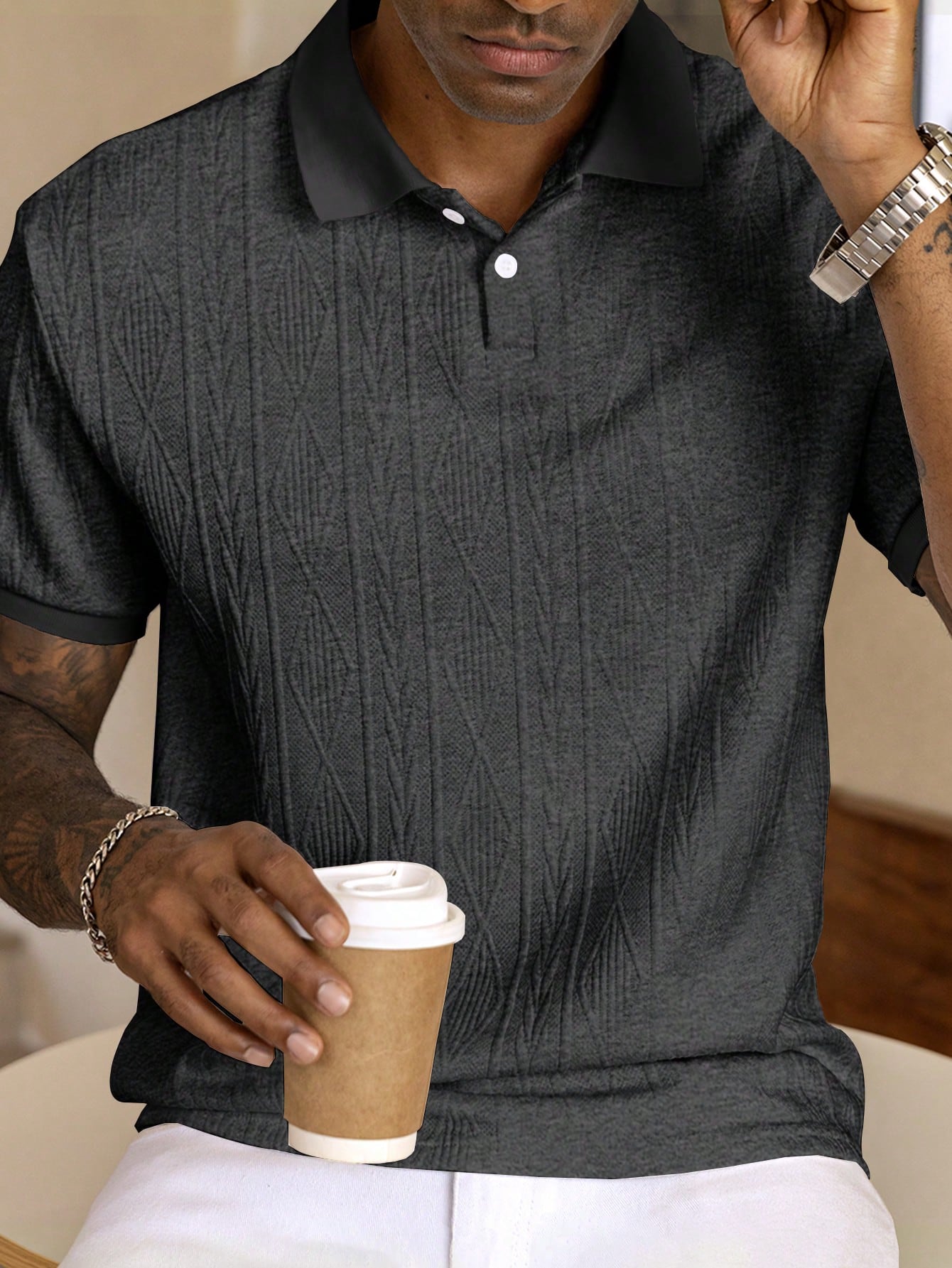 Heren Polo Shirt Met Korte Mouwen En Knoopdetails