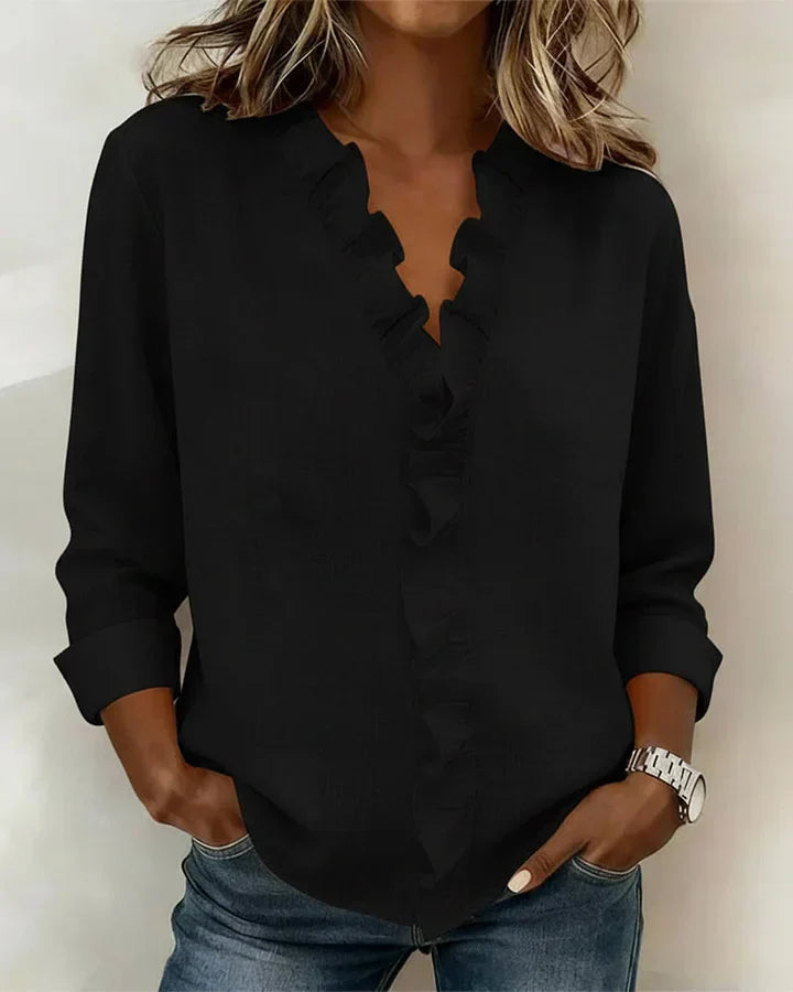 Indie | Blouse met Ruffles, V-Hals en Lange Mouwen