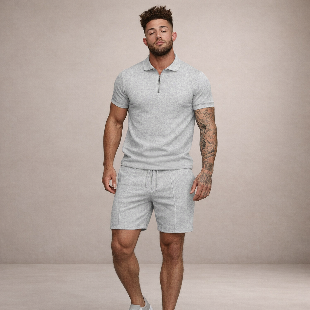 Poloshirt en shorts set Heren Slim Fit Ademend Korte Mouwen