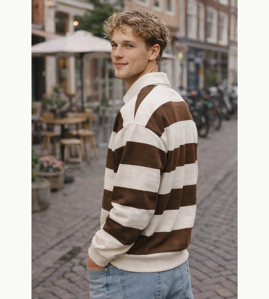 Heren Polo Trui Gestreept Lange Mouwen Rugby Stijl Vintage Casual