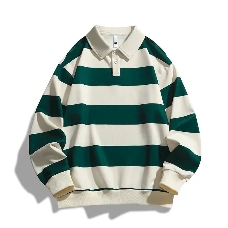 Heren Polo Trui Gestreept Lange Mouwen Rugby Stijl Vintage Casual