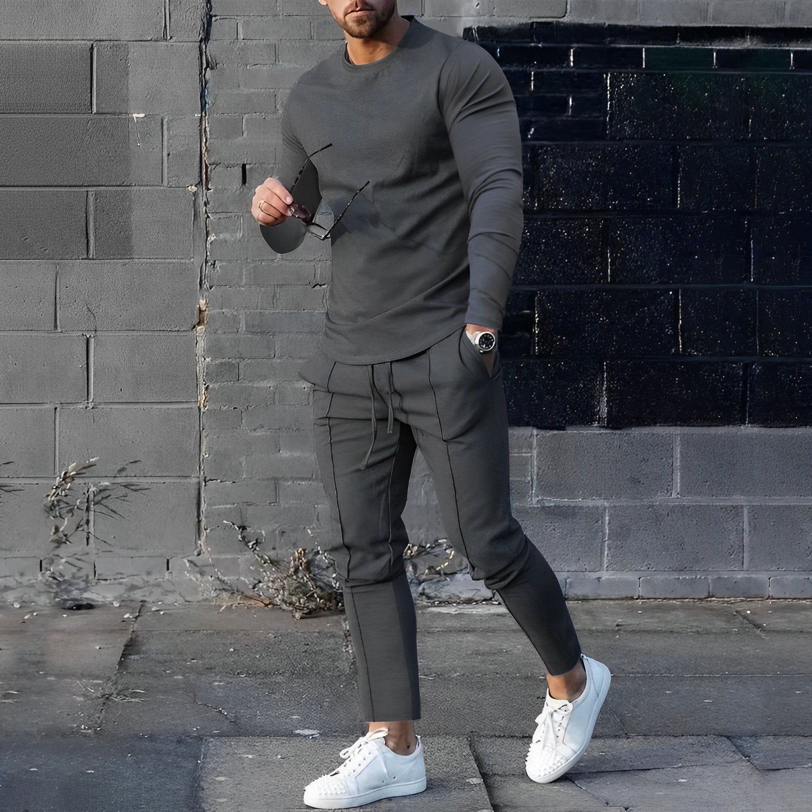 Heren Tracksuit Trainingspak met Longsleeve Trui en Joggingsbroek