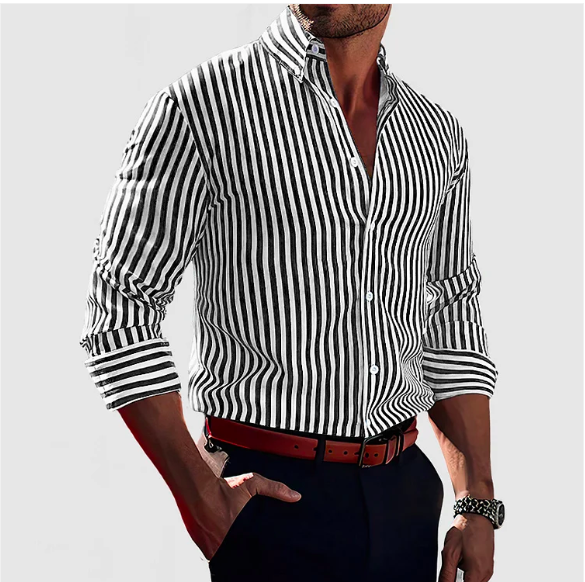 Heren Gestreept Button-down Overhemd Met Lange Mouwen