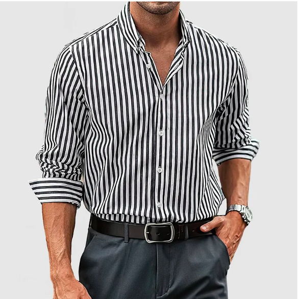 Heren Gestreept Button-down Overhemd Met Lange Mouwen