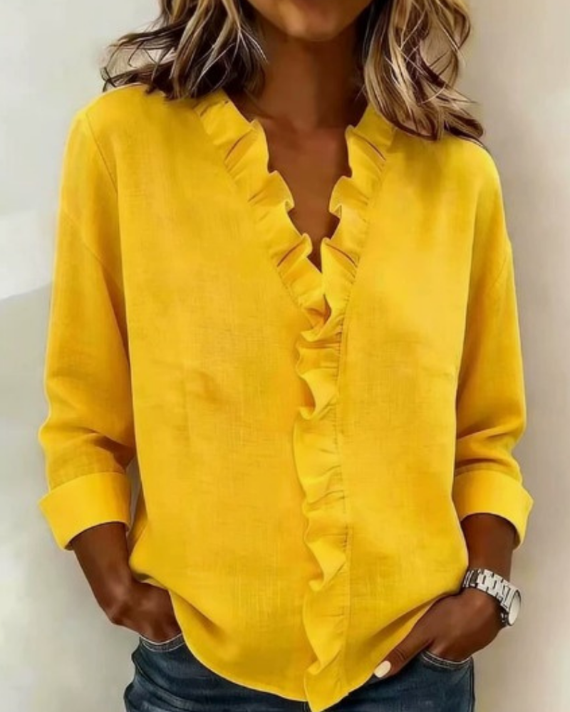 Indie | Blouse met Ruffles, V-Hals en Lange Mouwen