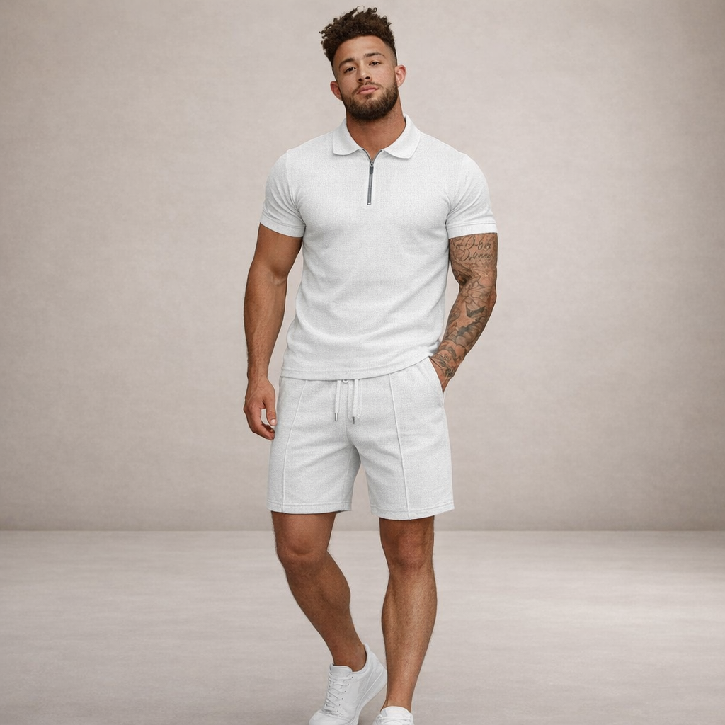 Poloshirt en shorts set Heren Slim Fit Ademend Korte Mouwen