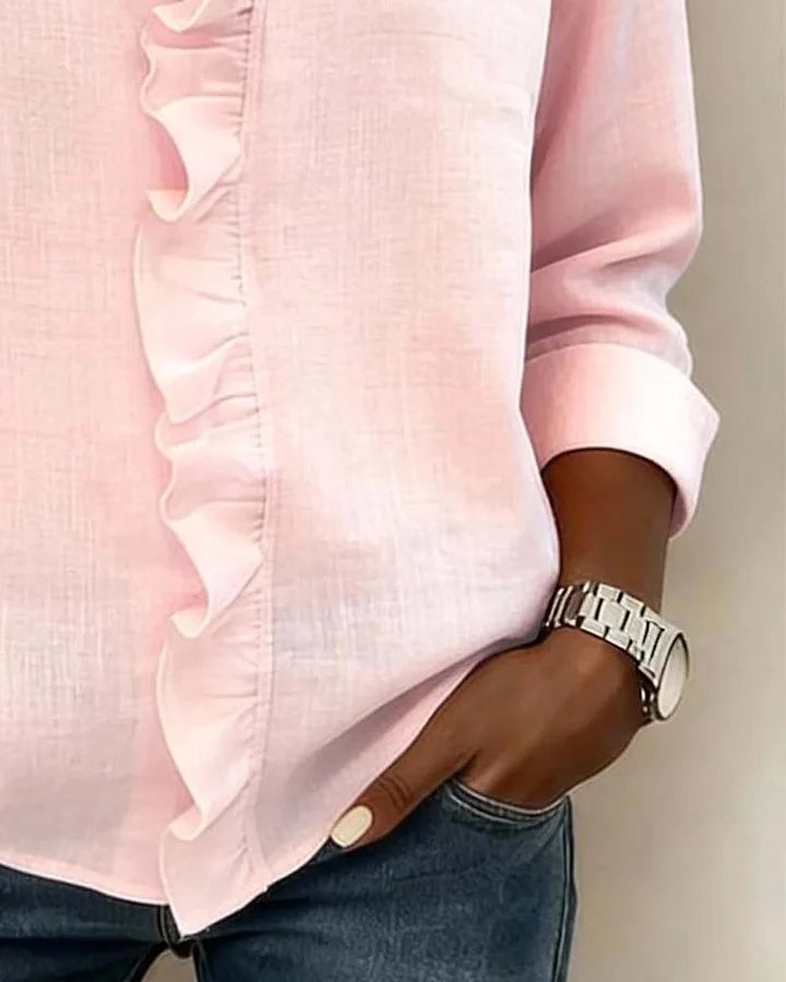 Indie | Blouse met Ruffles, V-Hals en Lange Mouwen
