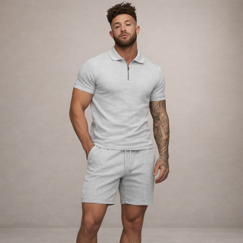 Poloshirt en shorts set Heren Slim Fit Ademend Korte Mouwen