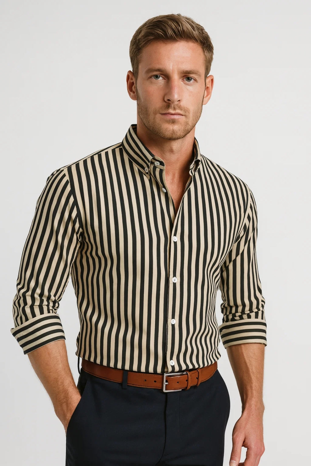 Heren Overhemd Slim Fit Lange Mouw Streepprint Lente