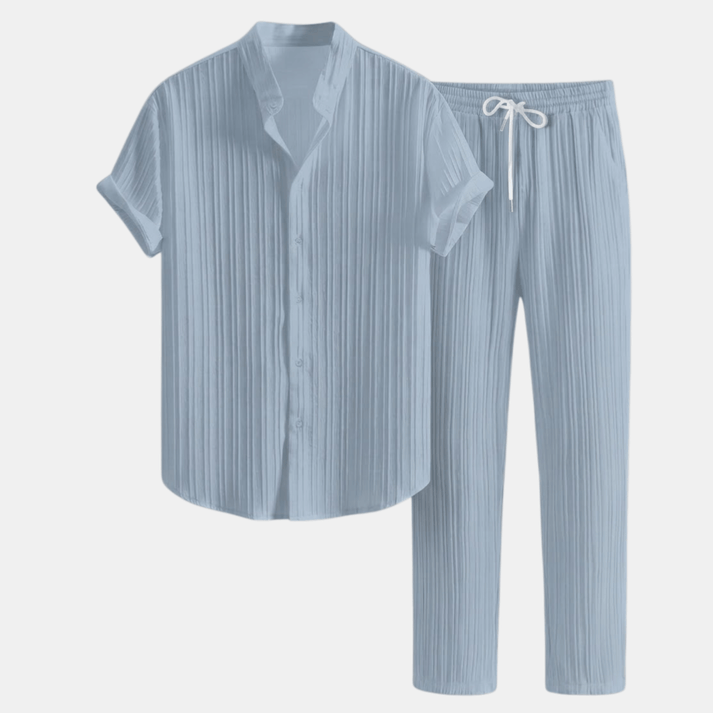 Heren Set Overhemd Korte Mouwen Lange Broek Casual