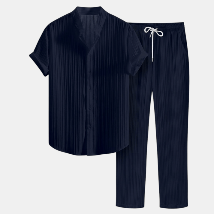 Heren Set Overhemd Korte Mouwen Lange Broek Casual