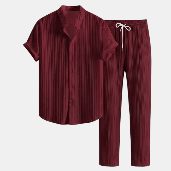 Heren Set Overhemd Korte Mouwen Lange Broek Casual