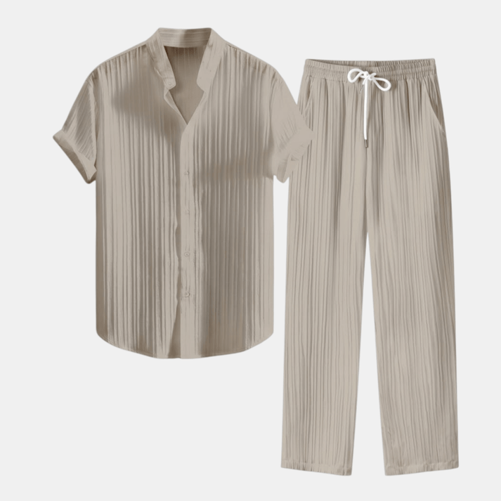 Heren Set Overhemd Korte Mouwen Lange Broek Casual