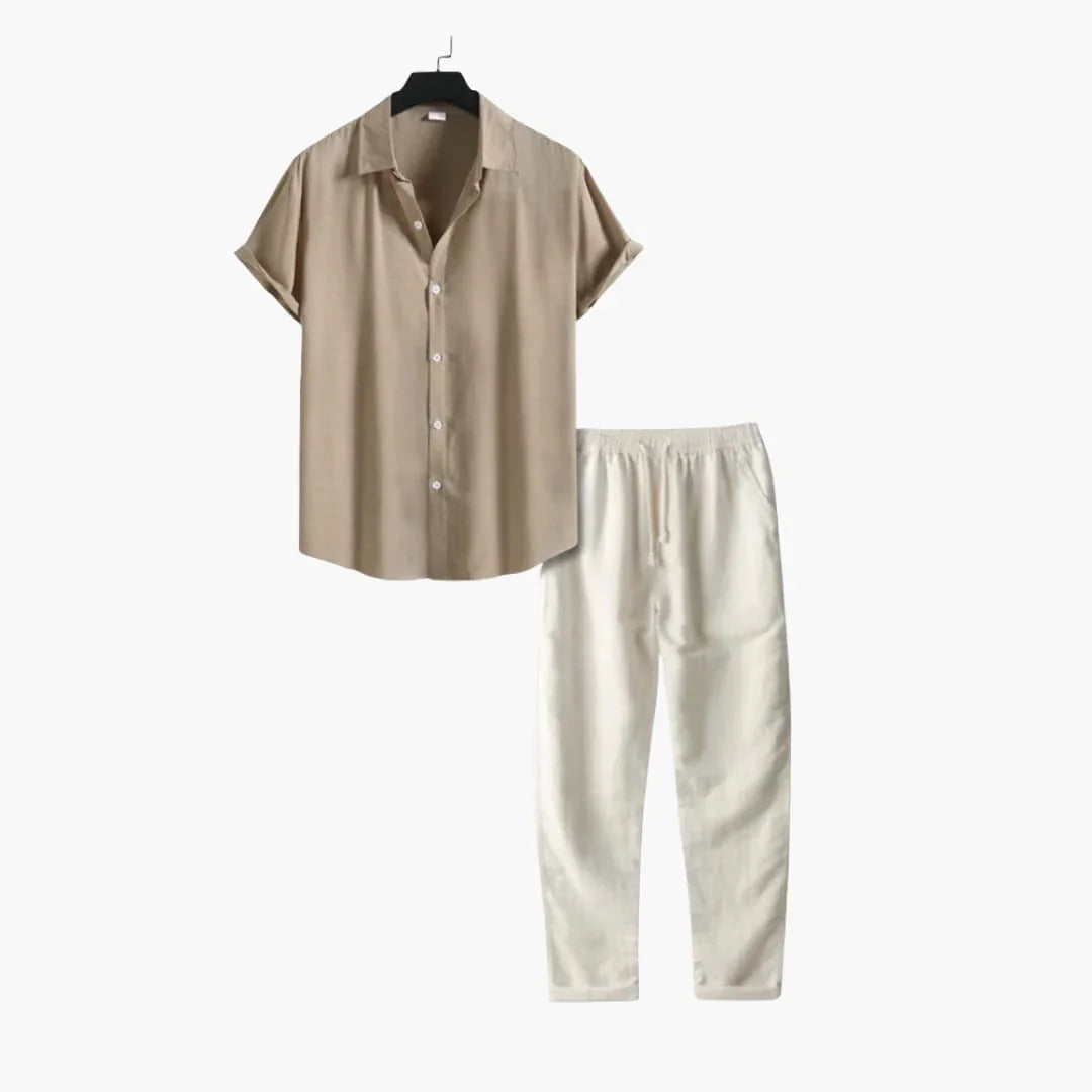Herenset Overhemd Korte Mouwen Lange Broek Casual