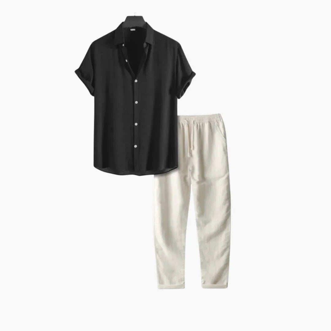 Herenset Overhemd Korte Mouwen Lange Broek Casual