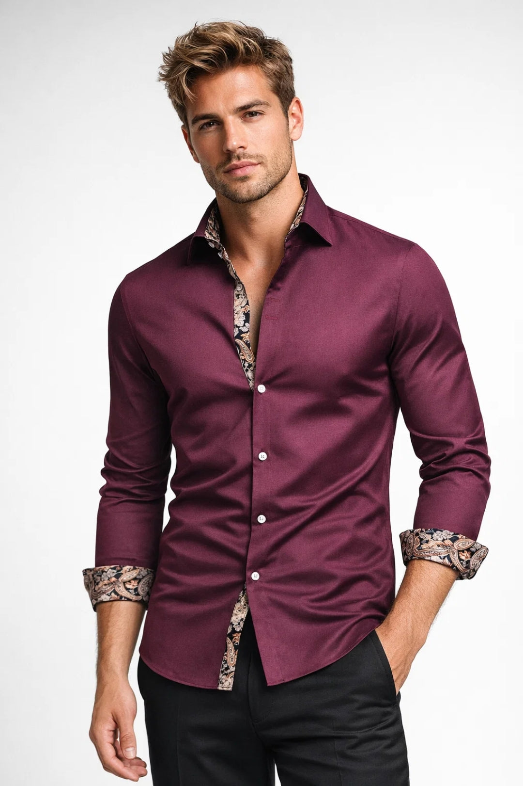 Overhemd Heren Getailleerd Zakelijk Casual Modern Lange Mouwen