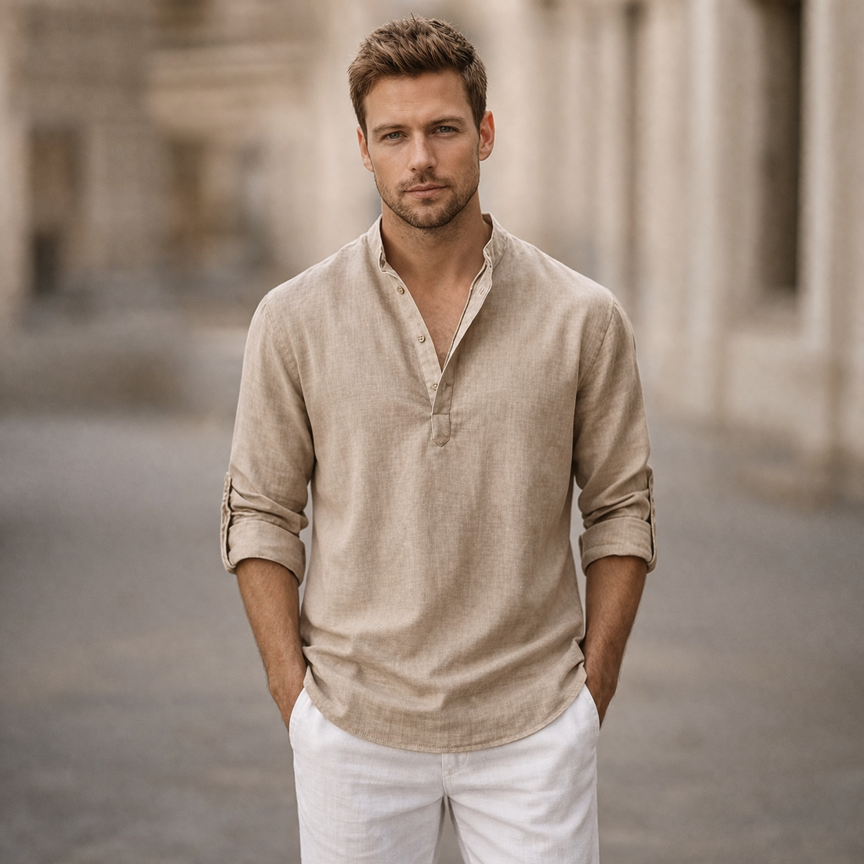 Overhemd Heren Relaxed Fit Lange Mouwen Zomer Casual