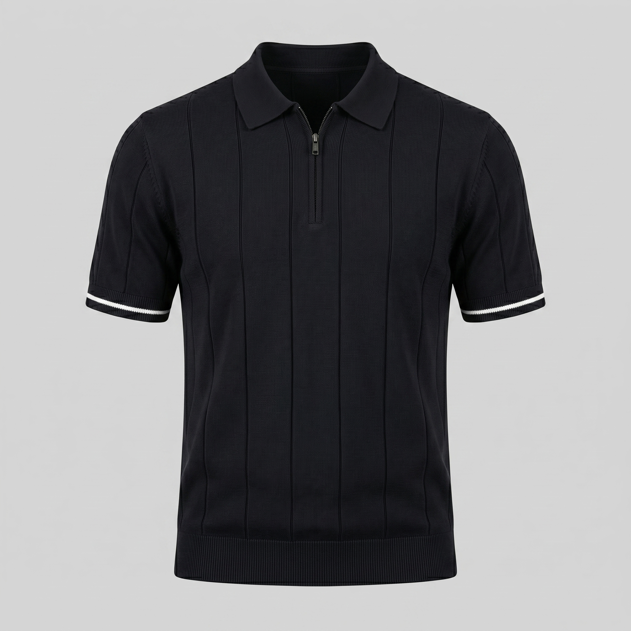 Poloshirt Heren Verticale Strepen Ritssluiting Casual