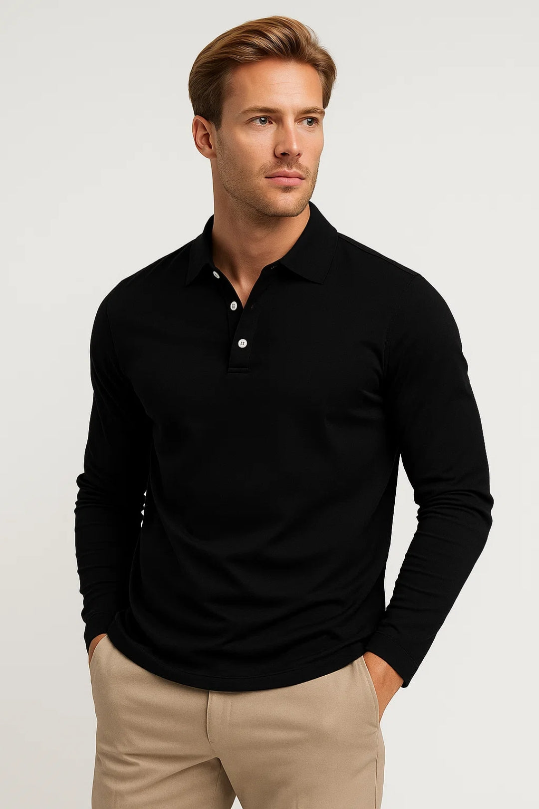 T Shirt Heren Slim Fit Katoen Polokraag Lange Mouwen
