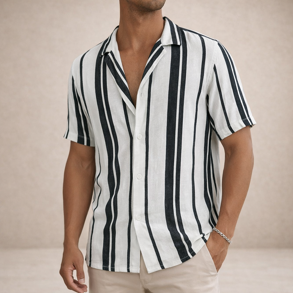 Blouse Heren Regular Fit Linnen Lange Mouwen Gestreept