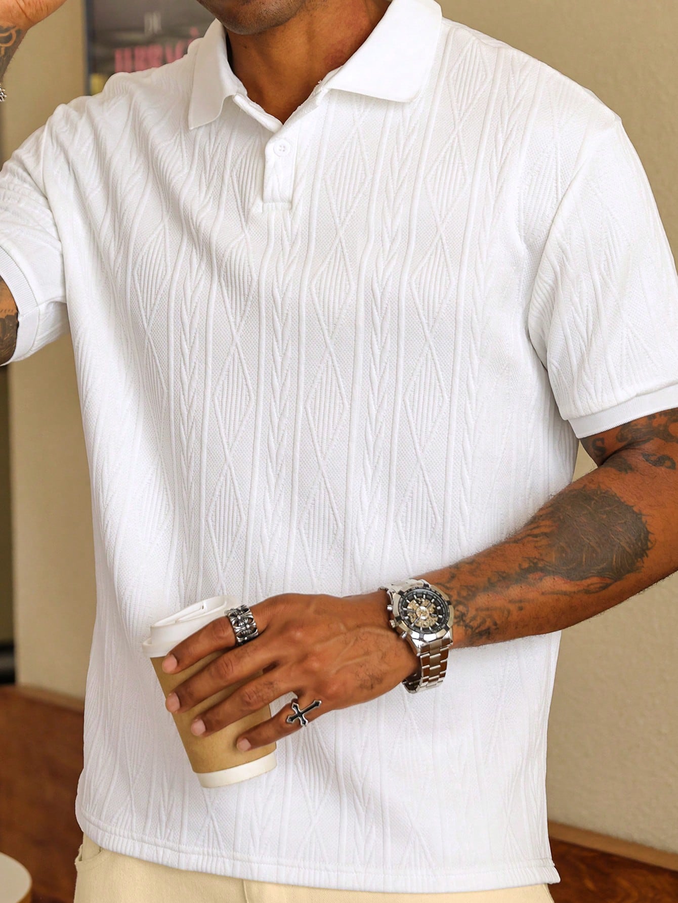 Heren Polo Shirt Met Korte Mouwen En Knoopdetails