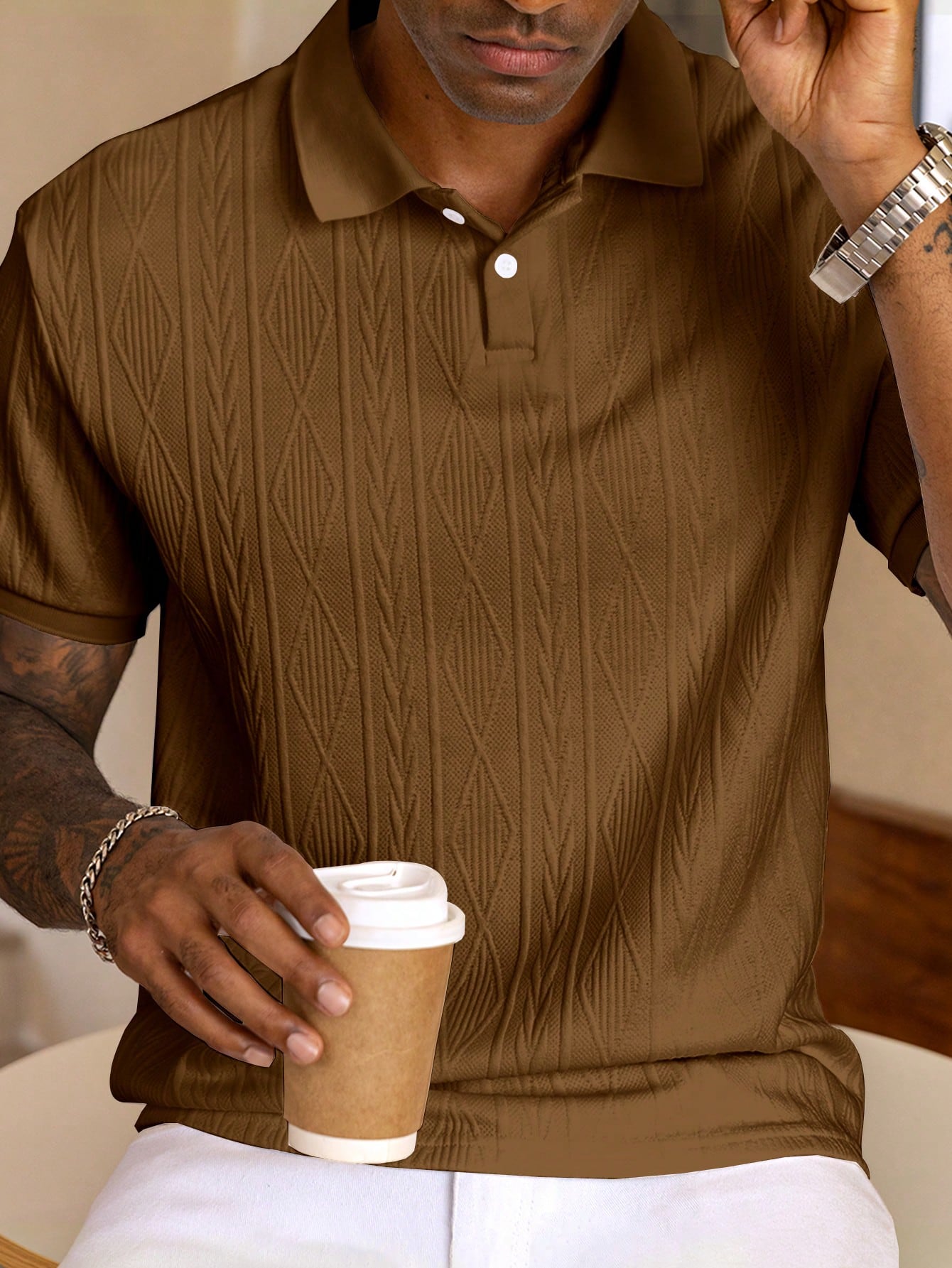Heren Polo Shirt Met Korte Mouwen En Knoopdetails