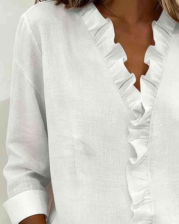 Indie | Blouse met Ruffles, V-Hals en Lange Mouwen