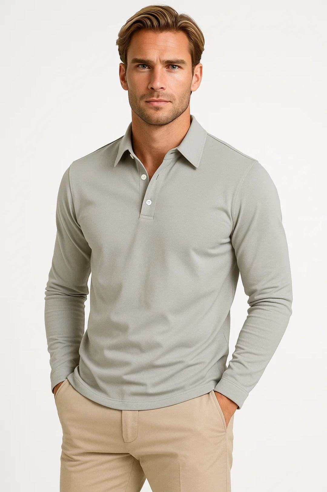 T Shirt Heren Slim Fit Katoen Polokraag Lange Mouwen