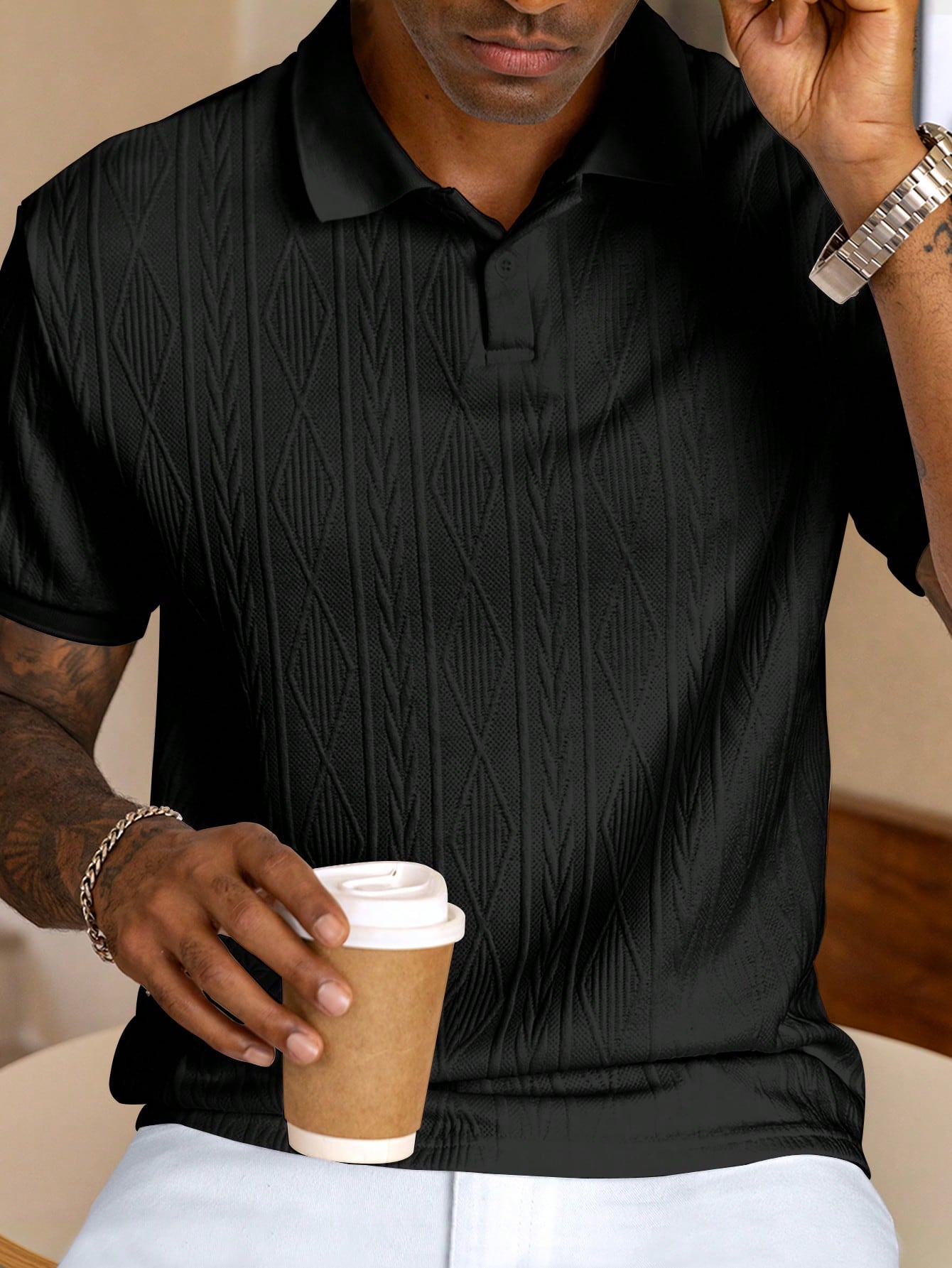 Heren Polo Shirt Met Korte Mouwen En Knoopdetails