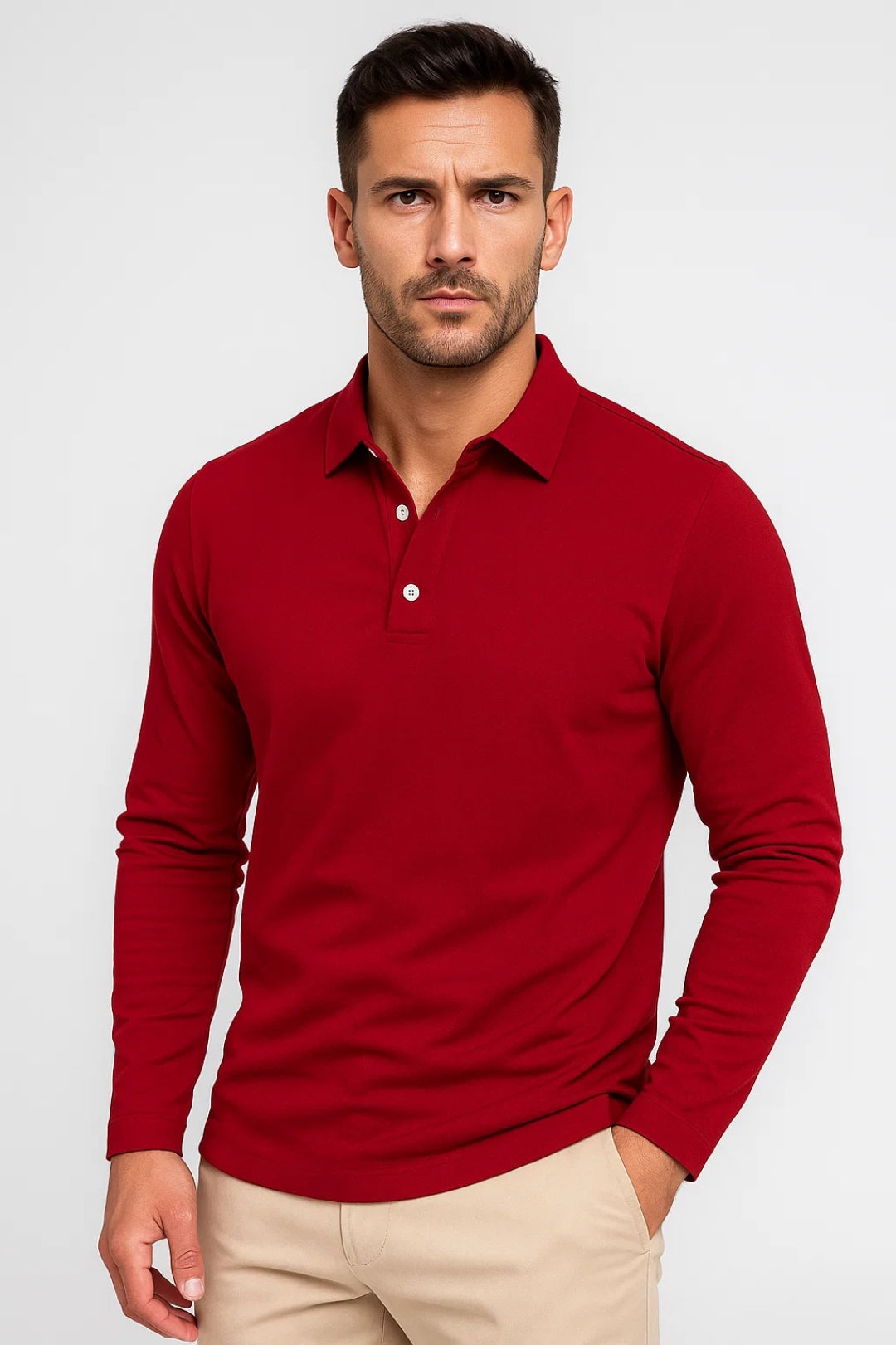 T Shirt Heren Slim Fit Katoen Polokraag Lange Mouwen