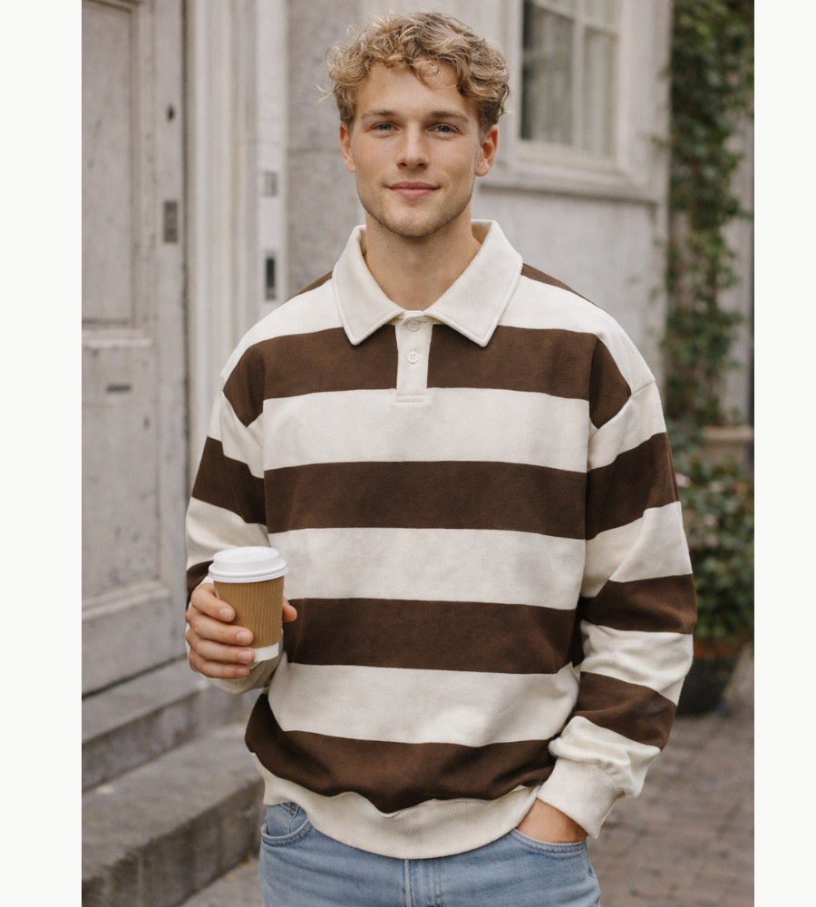 Heren Polo Trui Gestreept Lange Mouwen Rugby Stijl Vintage Casual
