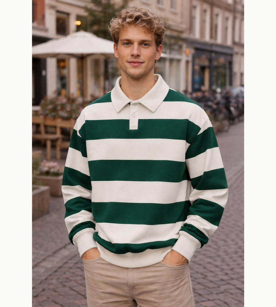 Heren Polo Trui Gestreept Lange Mouwen Rugby Stijl Vintage Casual