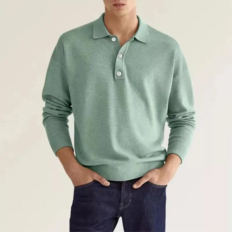 Heren Poloshirt Met Lange Mouwen En Knoopsluiting