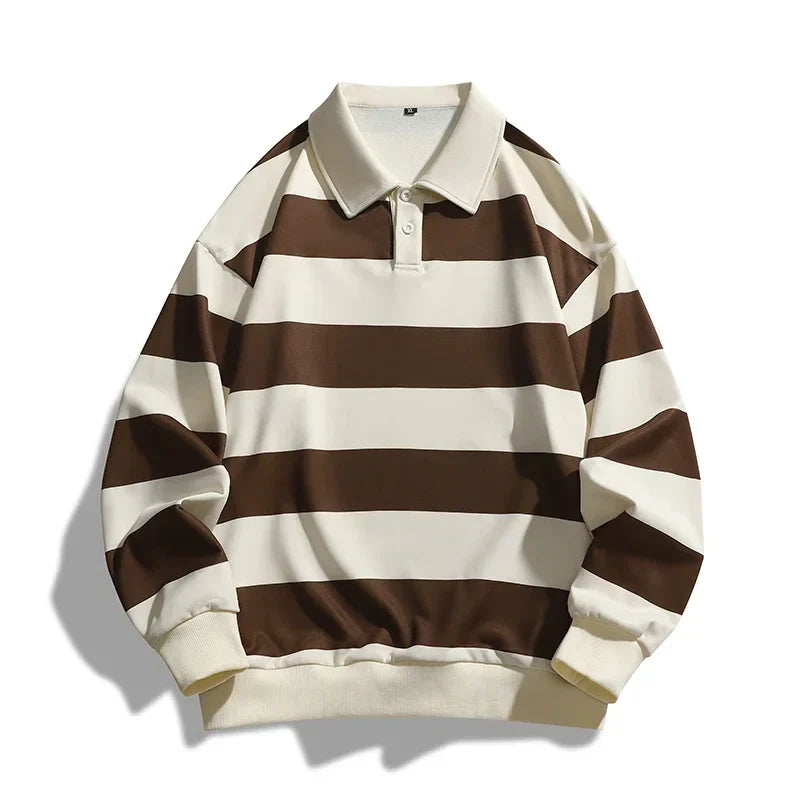 Heren Polo Trui Gestreept Lange Mouwen Rugby Stijl Vintage Casual