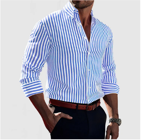 Heren Gestreept Button-down Overhemd Met Lange Mouwen