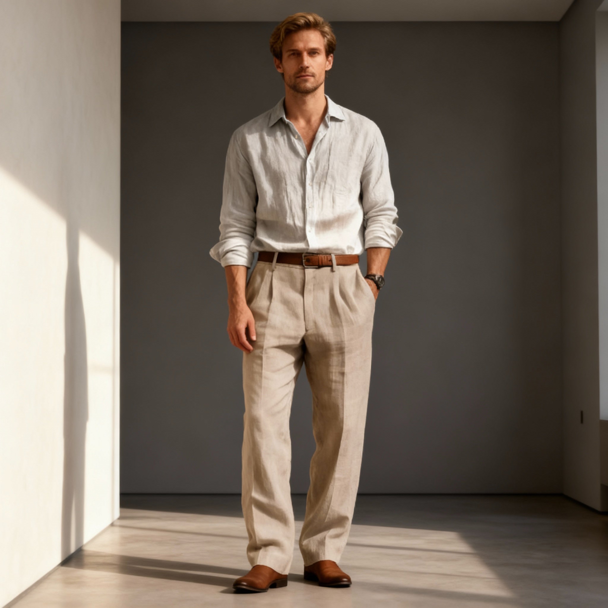 Linnen Broek Heren Rechte Pijp Comfort Fit