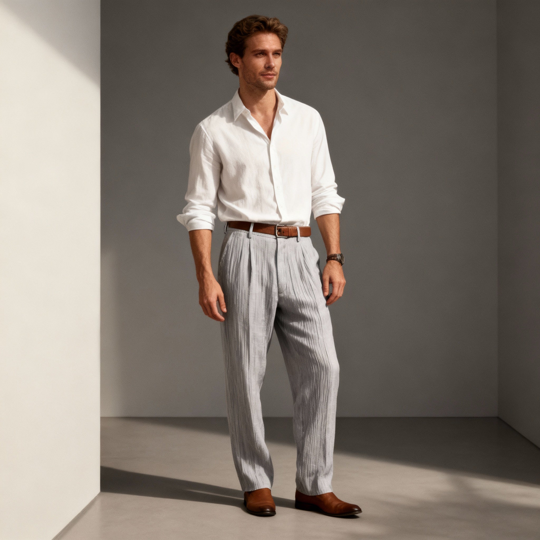 Linnen Broek Heren Rechte Pijp Comfort Fit