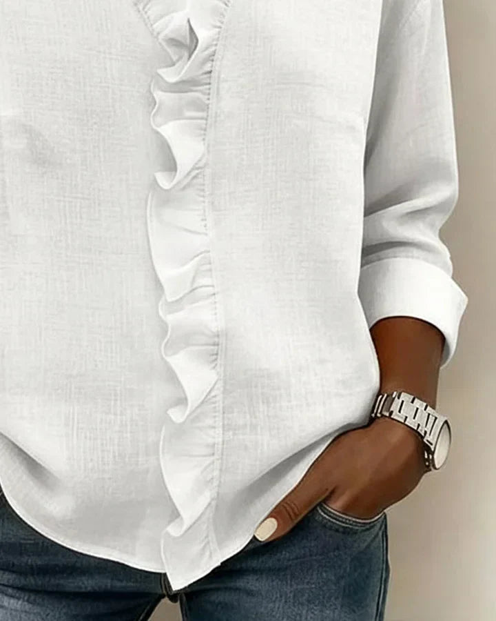 Indie | Blouse met Ruffles, V-Hals en Lange Mouwen