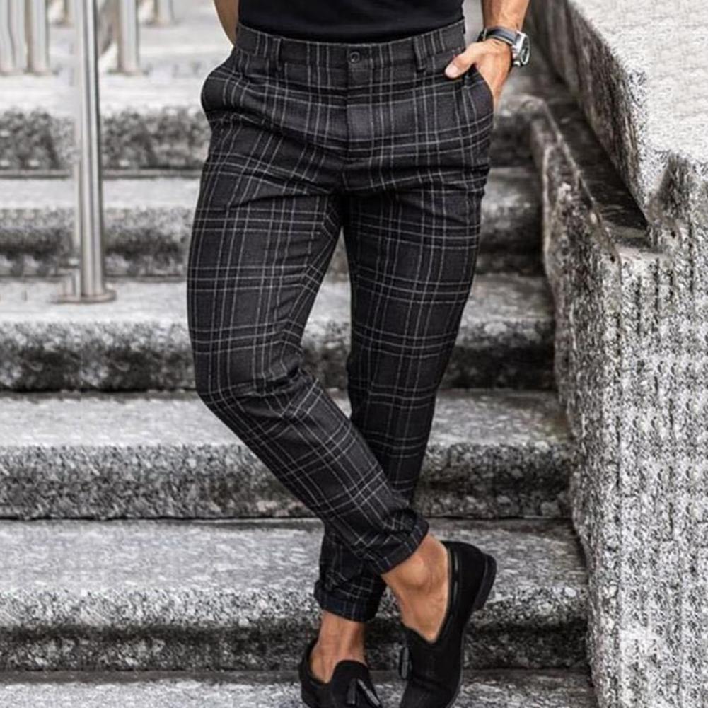 Chino Broek Heren Slim Fit Ruitpatroon Lente Casual