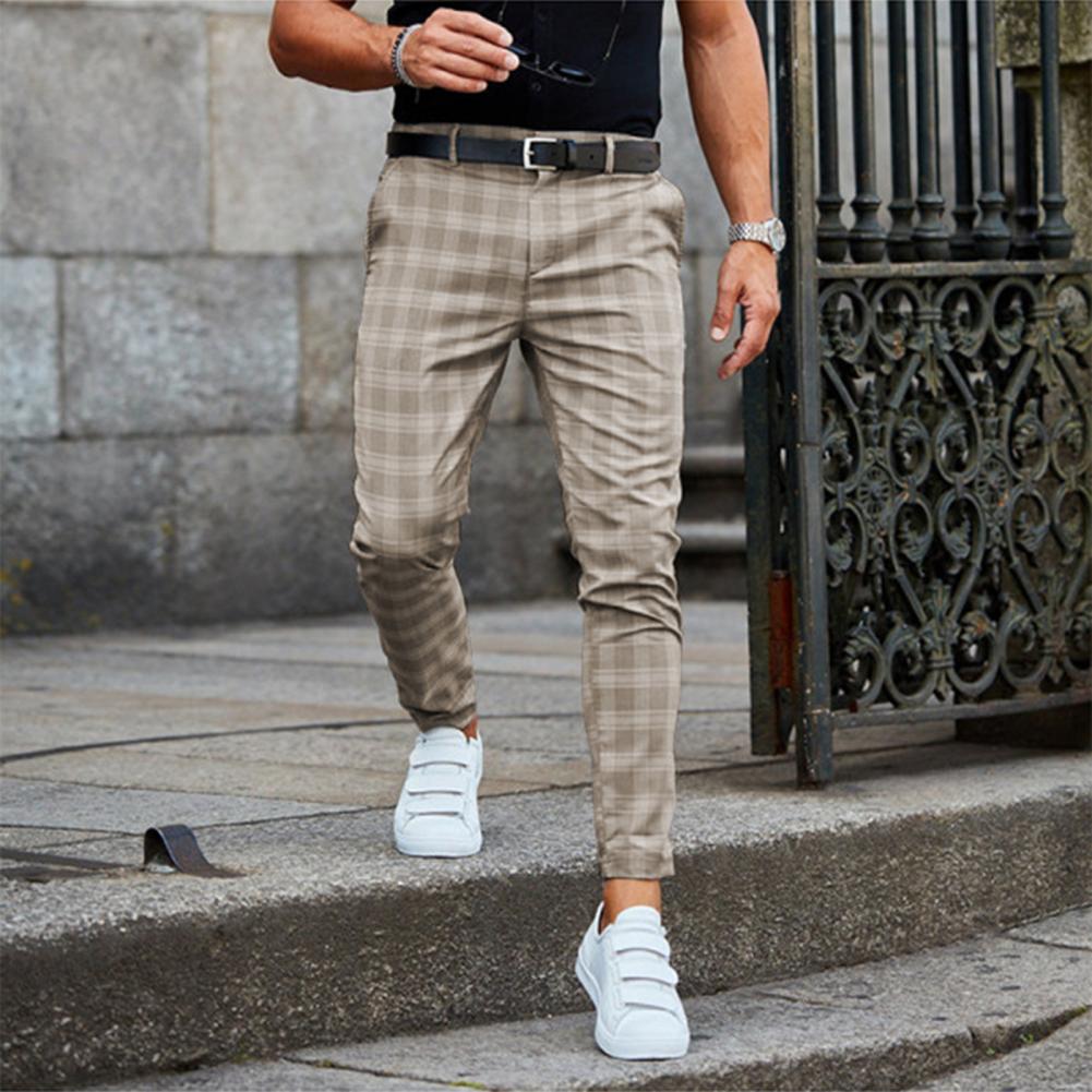 Chino Broek Heren Slim Fit Ruitpatroon Lente Casual