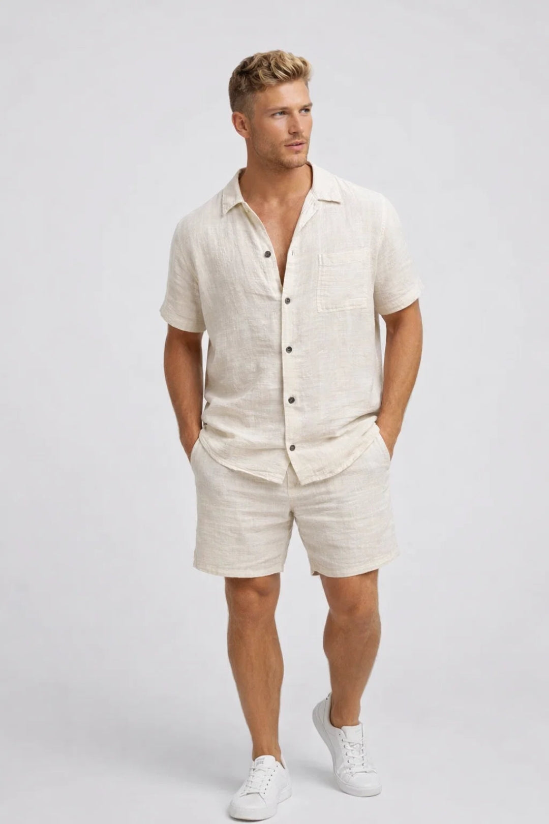 Set Heren Regular Fit Knoopjes Korte Mouwen Casual Zomer