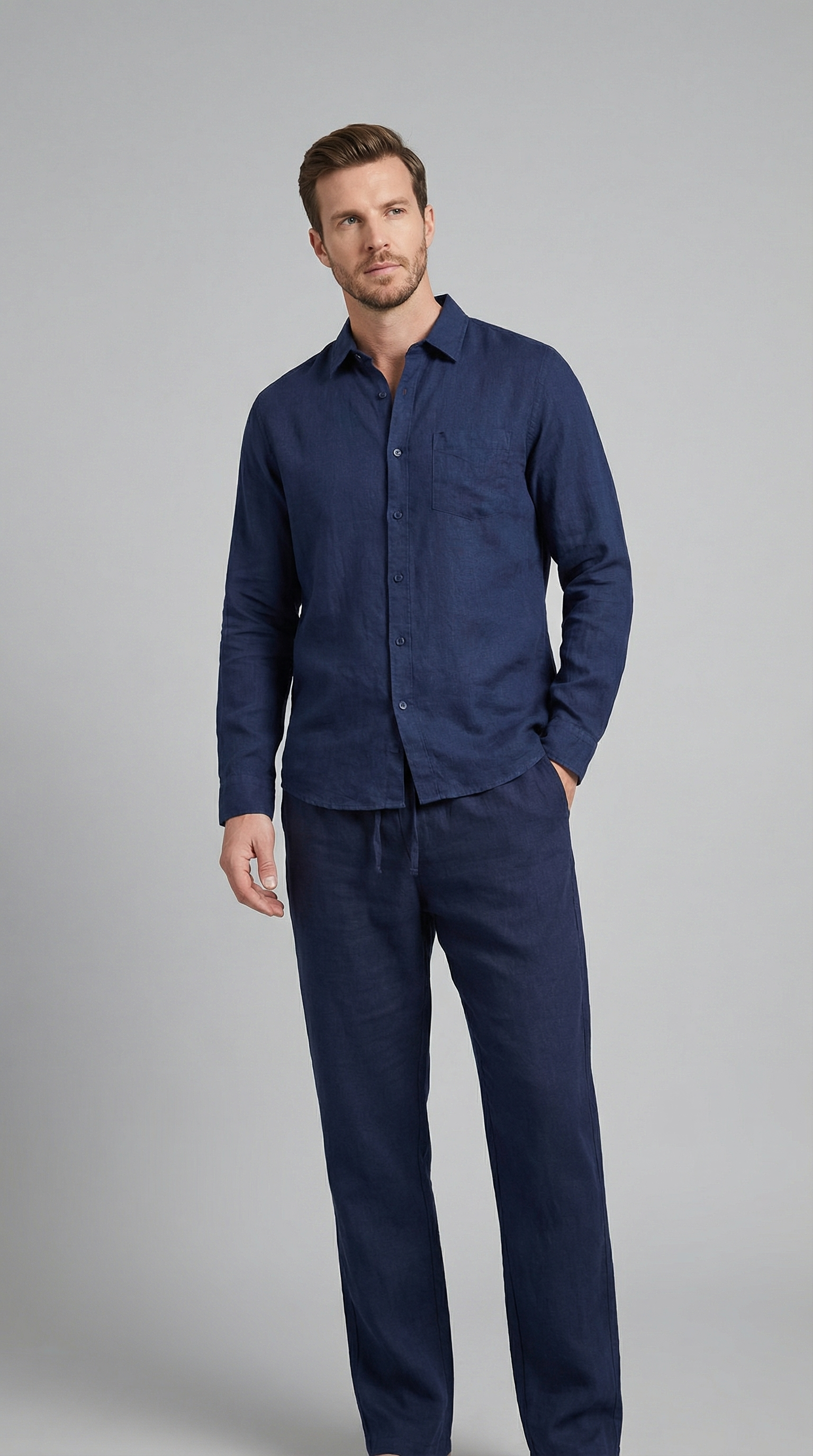 Heren Co-Ord Set Slim Fit Overhemd Broek Zomer