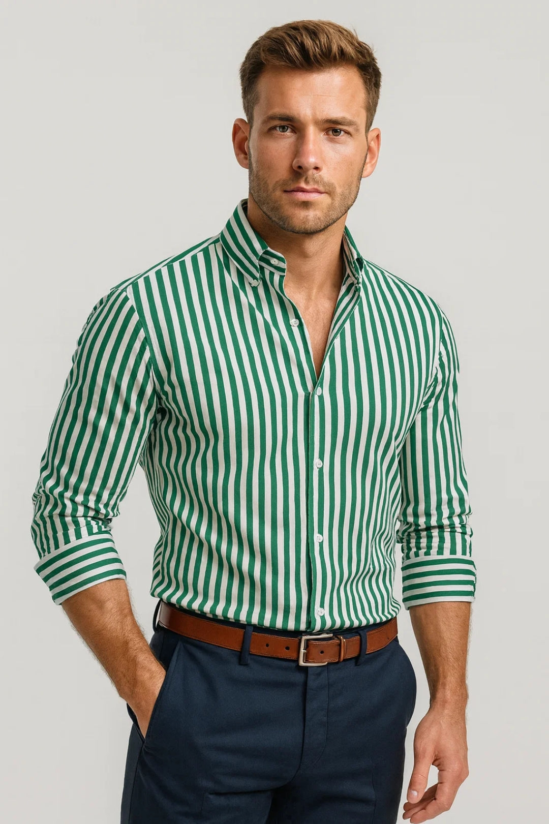 Heren Overhemd Slim Fit Lange Mouw Streepprint Lente