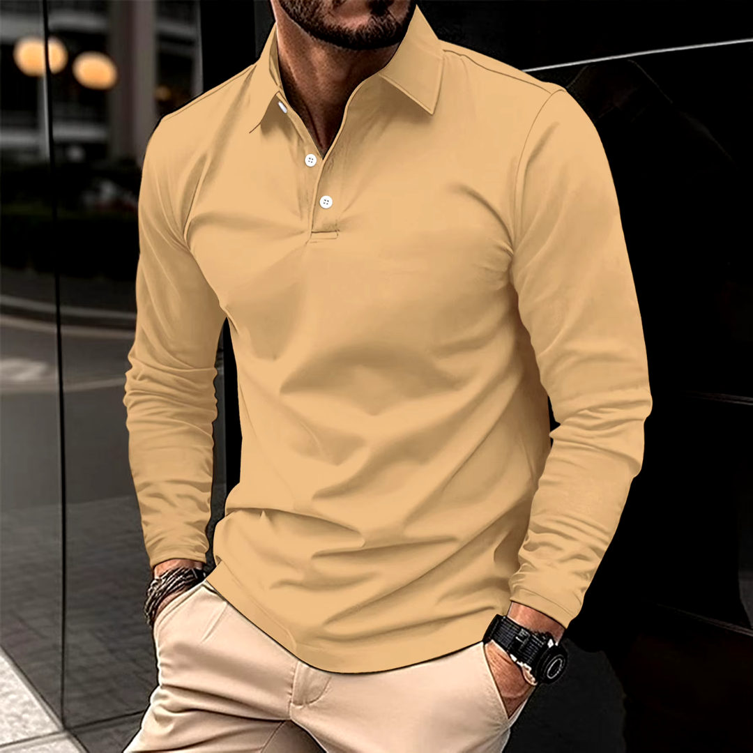 Heren Poloshirt Lange Mouwen Knoopsluiting Casual