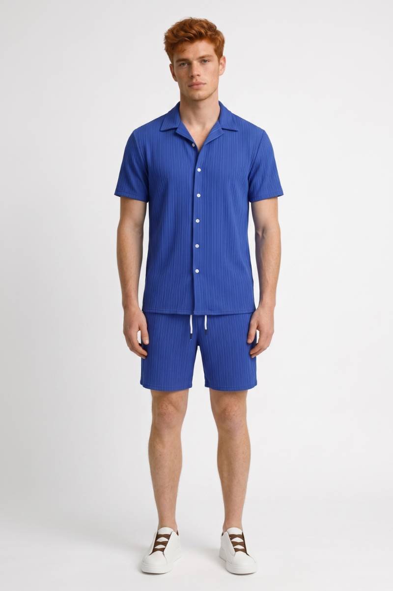Heren Set Overhemd Korte Broek Gestreept Regular Fit
