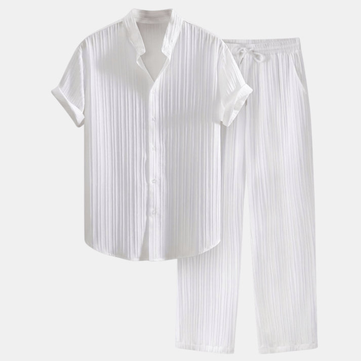 Heren Set Overhemd Korte Mouwen Lange Broek Casual