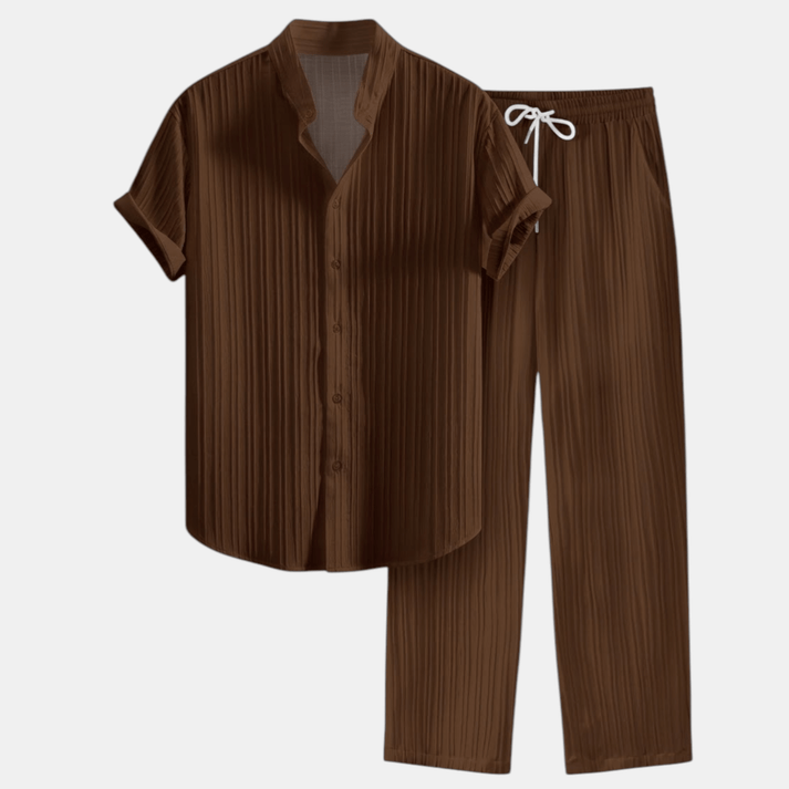 Heren Set Overhemd Korte Mouwen Lange Broek Casual