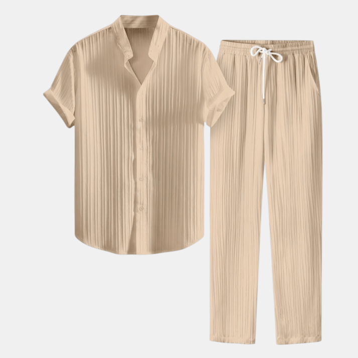 Heren Set Overhemd Korte Mouwen Lange Broek Casual